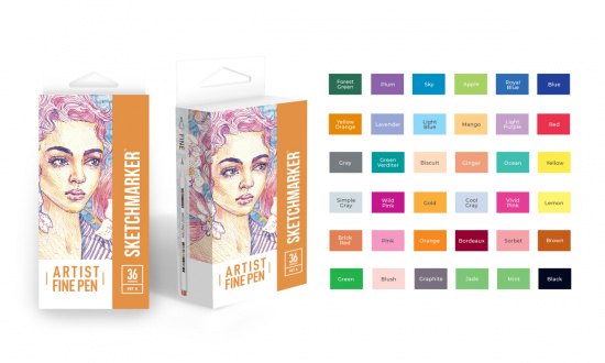 Набор капиллярных ручек Sketchmarker Artist fine pen Set A 36цв Набор капиллярных ручек Sketchmarker Artist fine pen Set A 36цв